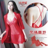《YIRAN MEI》柔情曼妙！蕾絲花邊薄紗三件式外罩衫組﹝紅﹞