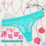 《AIMEI GIAREN》迷情甜心！網紗滾邊交錯條紋中腰T字褲﹝綠﹞