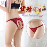 《AIMEI GIAREN》情慾後花園！免脫蝴蝶結繡花蕾絲中腰開襠褲﹝酒紅﹞